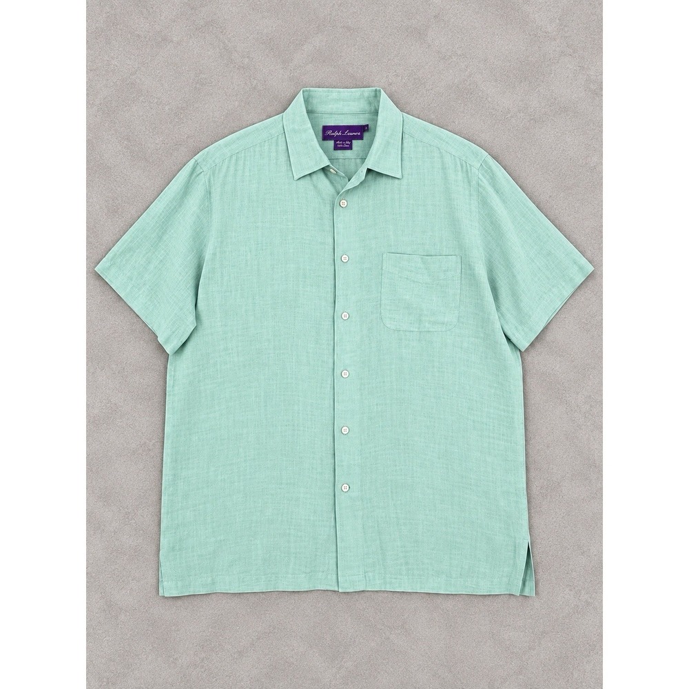 Ralph Lauren Purple Label Linen Shirt Mens Large Mint Green Short Sleeve Italy